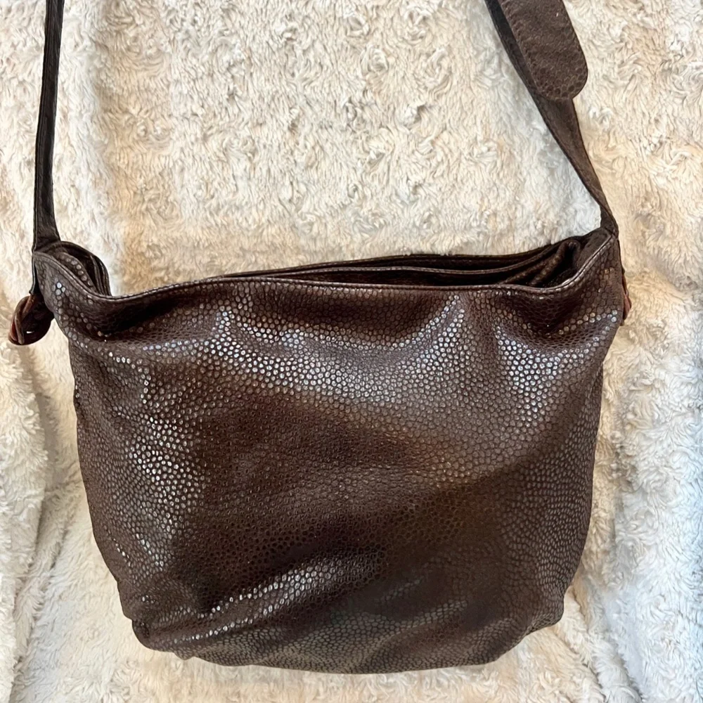 Vintage Desmo Made in Italy Brown Soft Leather Hobo Bucket Bag with Dot Pattern